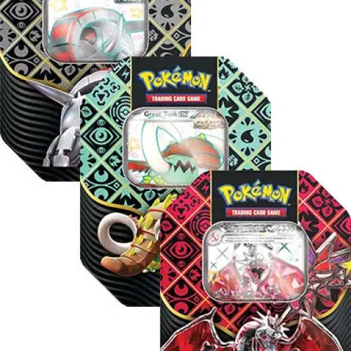Pokemon TCG: Paldean Fates – Great Tusk/Iron Treads/Charizard 4-Pack Tins – Set of 3